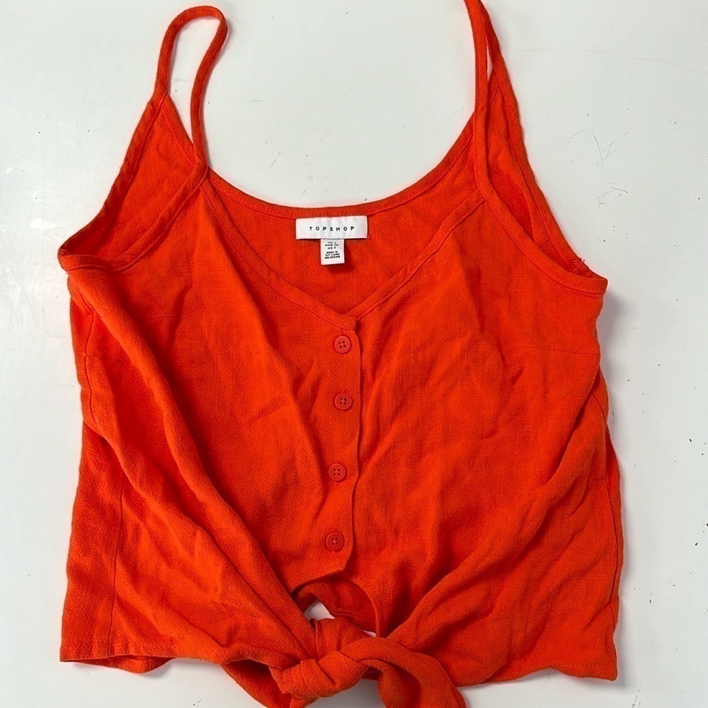 Topshop Tie Front Button Spaghetti Strap Tank Top size 2